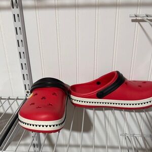 CROCS Kids Red Clog with Black Heel Strap and Mickey Accent